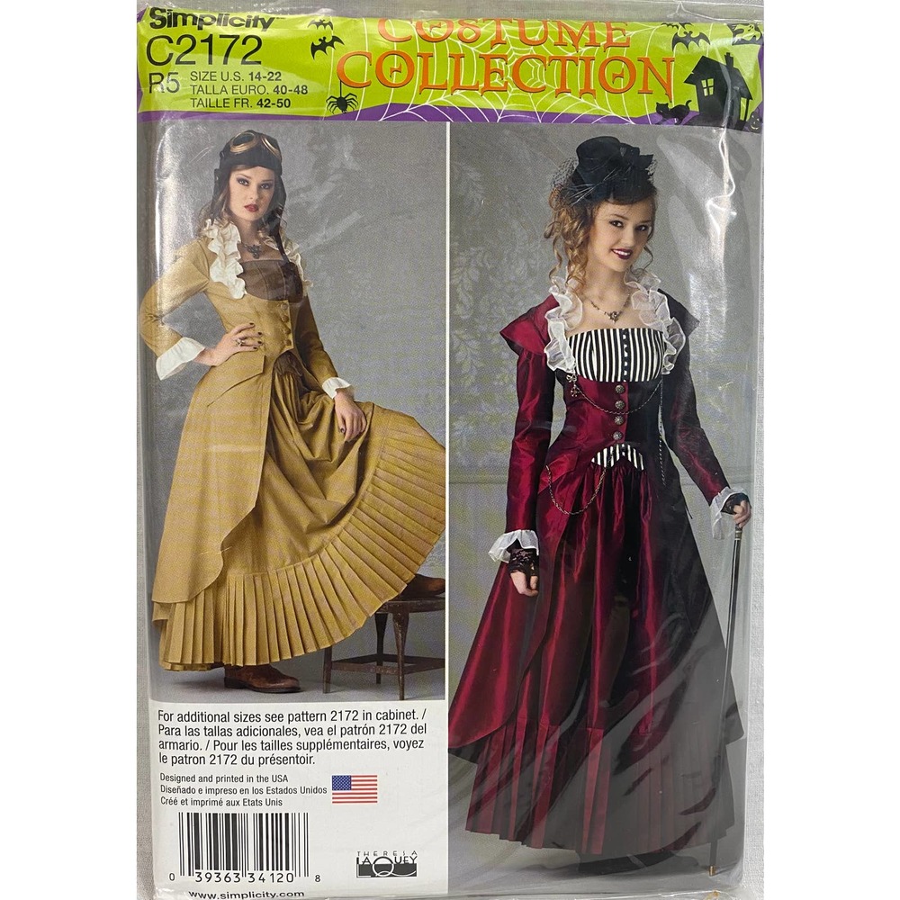 Simplicity Pattern 2172 Victorian Dress Coat Steampunk Gown Gothic Cosplay 14-22